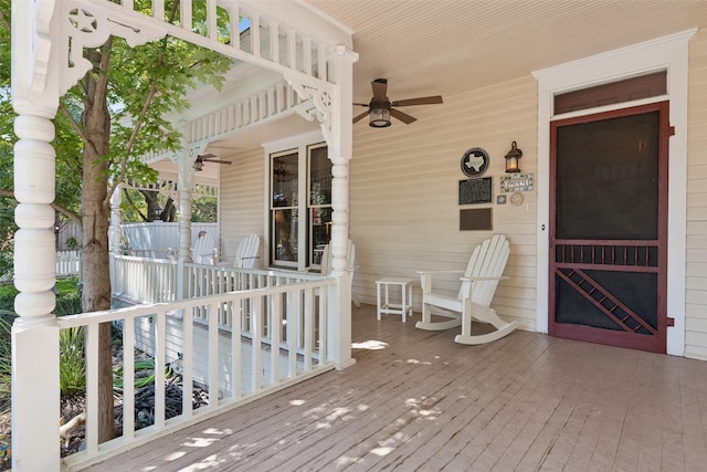 903 N College St, Mckinney, TX 75069 - wooden deck with a ceiling fan and covered porch