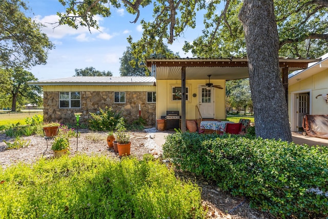 back of house featuring a patio area and ceiling fan