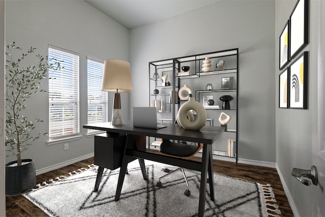 office area featuring dark wood-type flooring