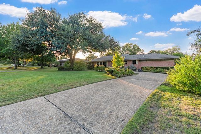 ranch-style home featuring a front lawn