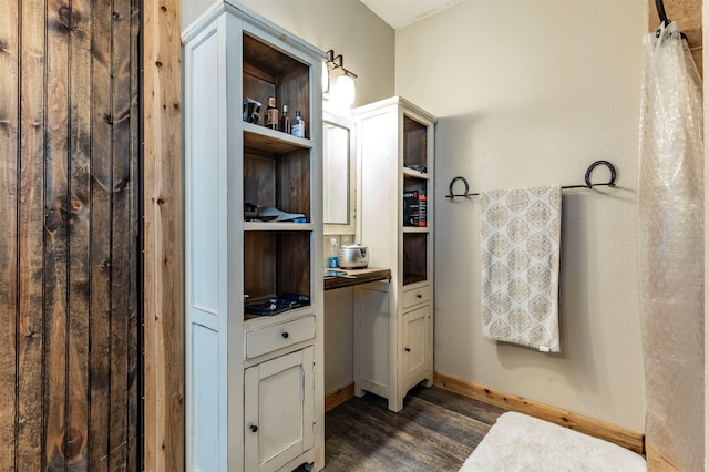 bathroom featuring hardwood / wood-style floors and vanity