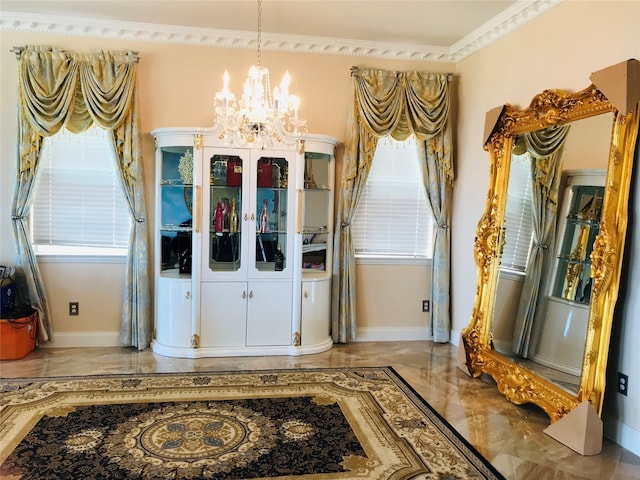 dining room with ornamental molding