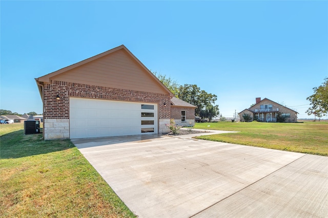 view of property exterior featuring a garage and a yard