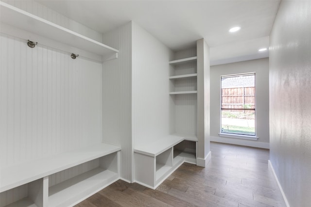 mudroom with dark hardwood / wood-style floors