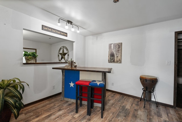 bar with dark hardwood / wood-style floors