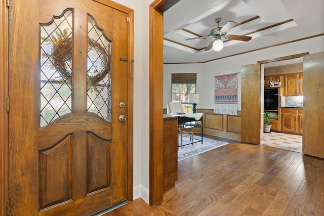 entryway featuring hardwood / wood-style flooring and ceiling fan