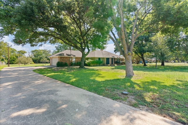 ranch-style home with a front lawn