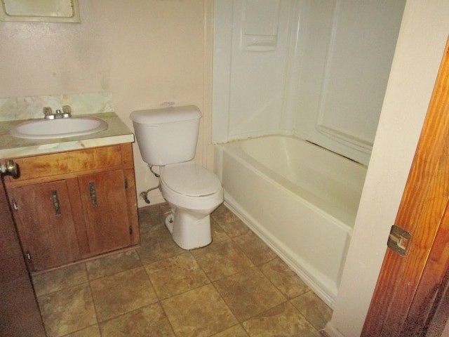 full bathroom featuring shower / tub combination, tile patterned floors, vanity, and toilet