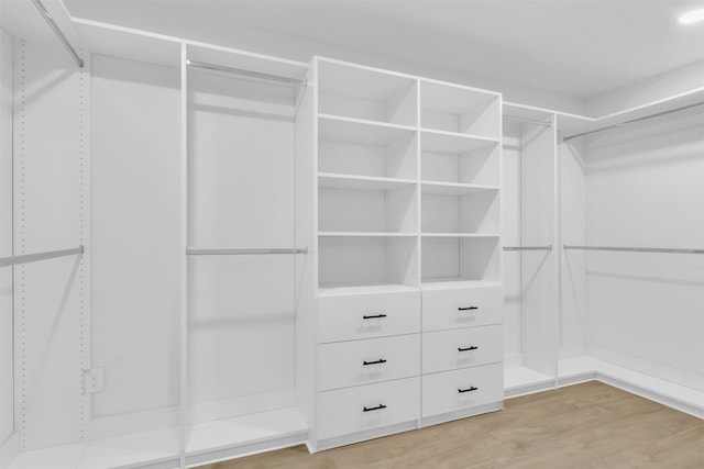 walk in closet featuring light wood finished floors