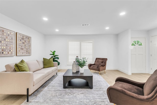 living room featuring hardwood / wood-style floors and a healthy amount of sunlight