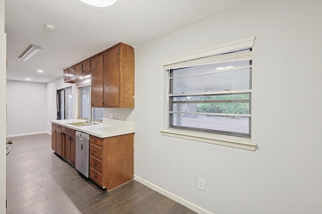 kitchen with dark hardwood / wood-style flooring, sink, and dishwasher