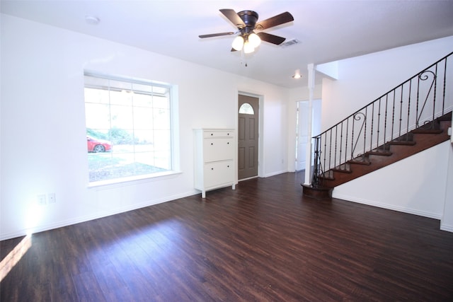 entrance foyer featuring dark hardwood / wood-style floors and ceiling fan