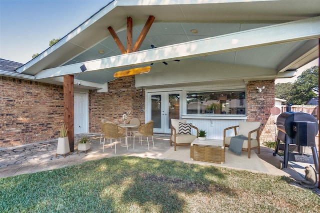 view of patio / terrace featuring french doors and area for grilling