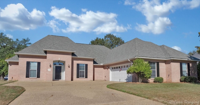 view of front of home featuring a front lawn and a garage