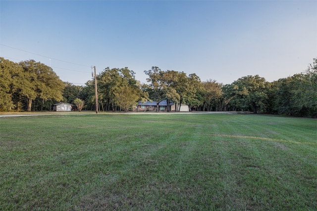 view of yard featuring a storage shed