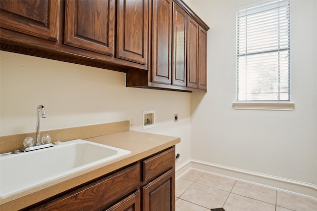 laundry room featuring hookup for an electric dryer, a wealth of natural light, cabinets, and sink