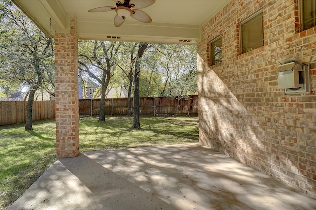 view of patio / terrace featuring ceiling fan