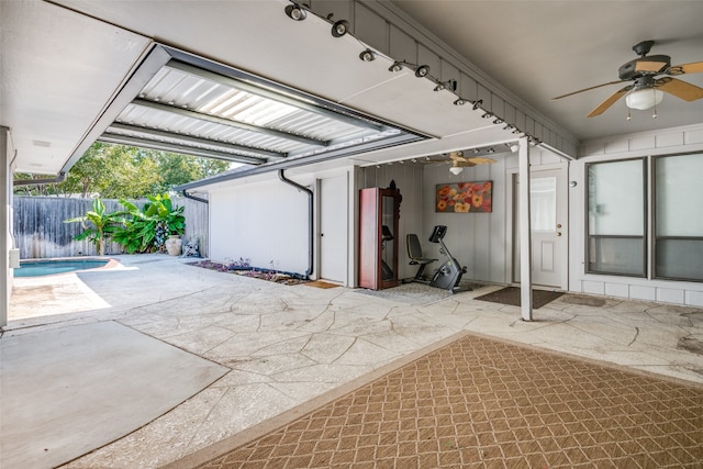 garage with ceiling fan