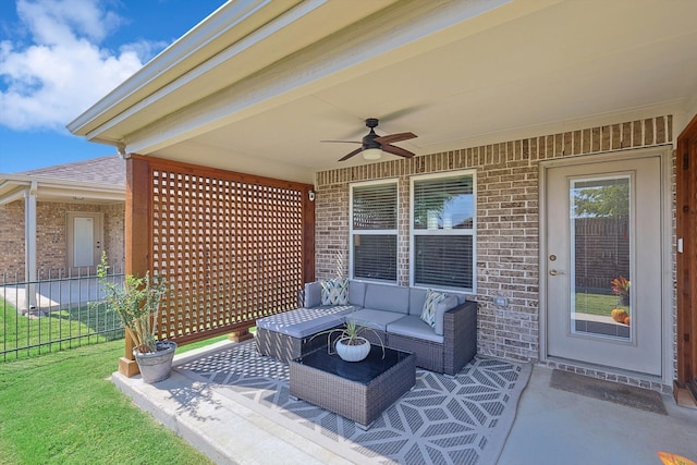 view of patio / terrace featuring outdoor lounge area and ceiling fan