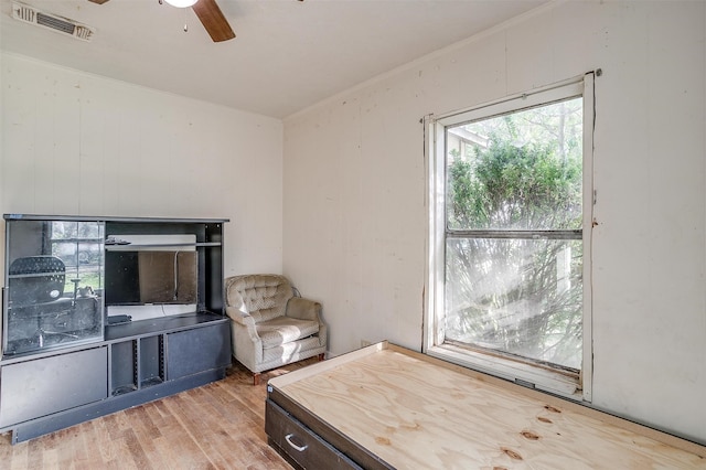 interior space featuring ceiling fan and light hardwood / wood-style floors