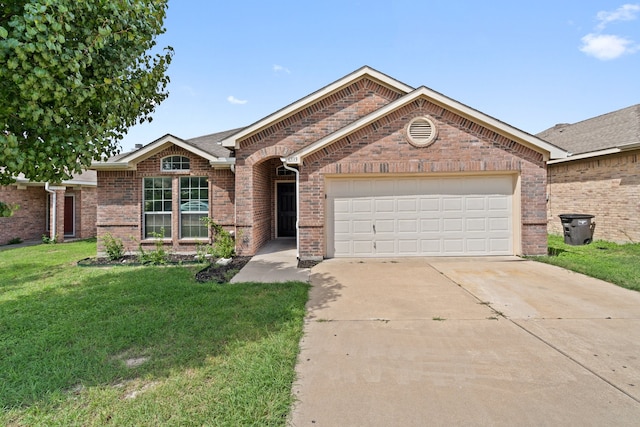 ranch-style home featuring a front yard and a garage