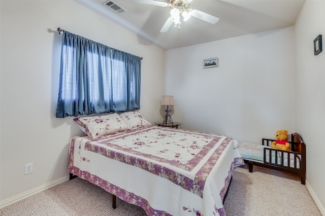 bedroom with carpet flooring and ceiling fan