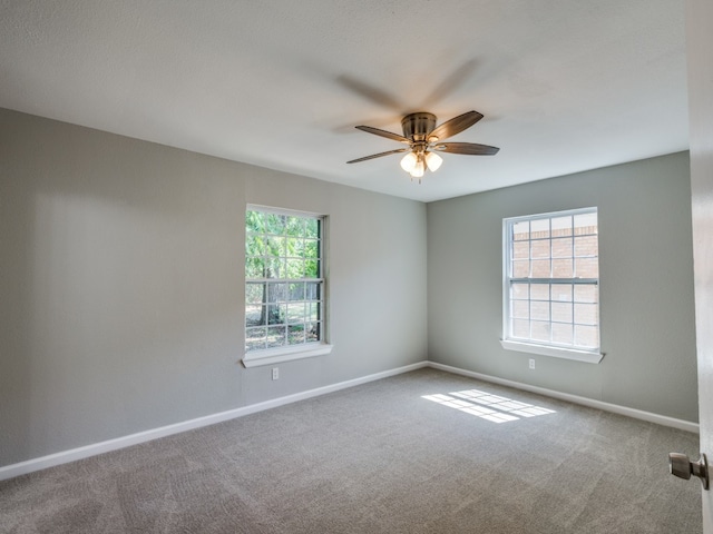 carpeted spare room with ceiling fan and a healthy amount of sunlight