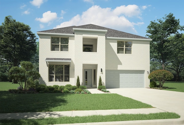 view of front of house with a garage and a front yard