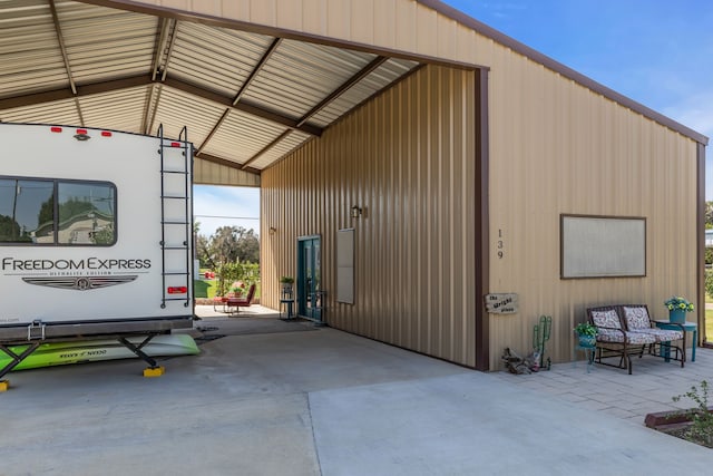 garage with wooden walls