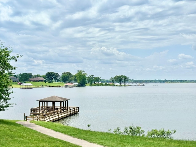 dock area with a water view