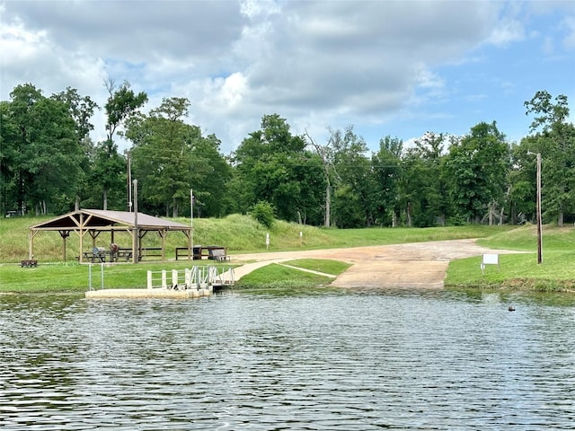 view of water feature with a gazebo