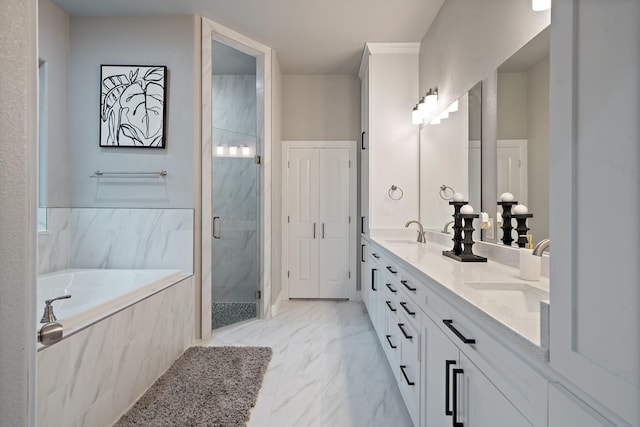 bathroom with plus walk in shower and vanity