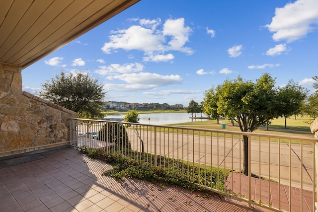 view of patio / terrace featuring a water view