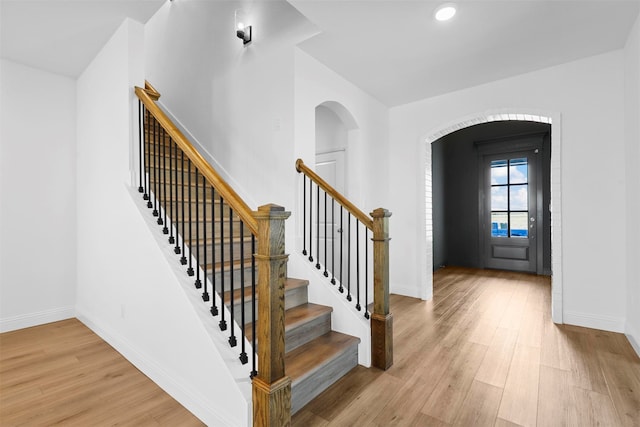 entryway with light hardwood / wood-style flooring