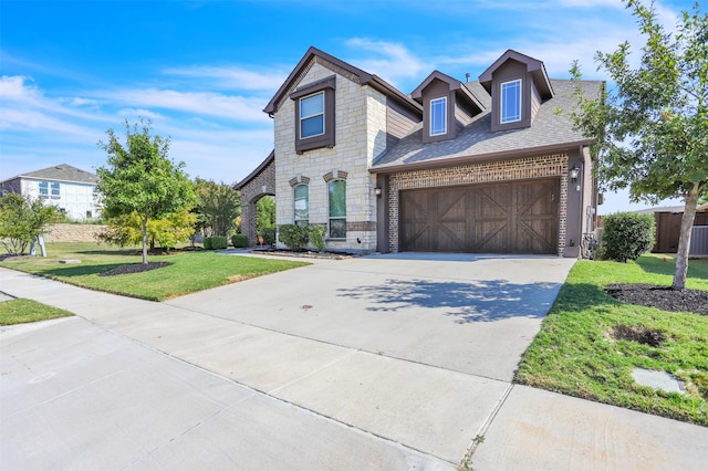 view of front of home featuring a garage and a front yard