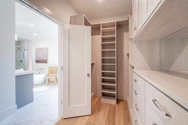 walk in closet with light wood-type flooring