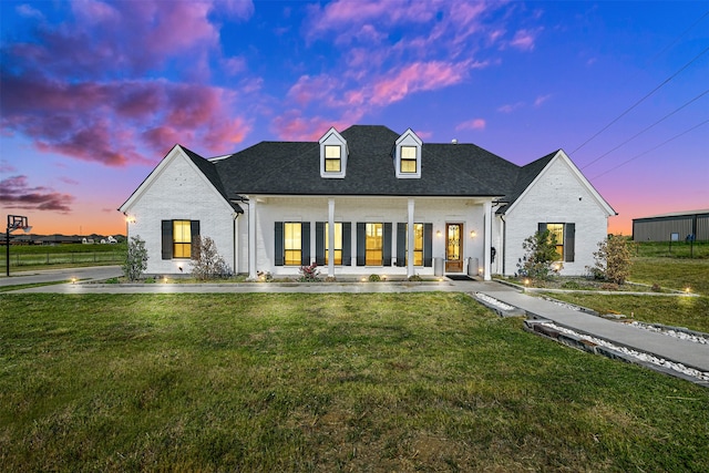 view of front of property with a lawn