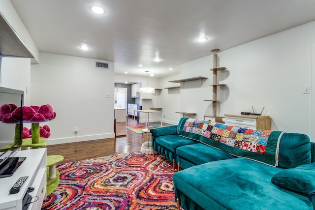 living room with dark hardwood / wood-style floors