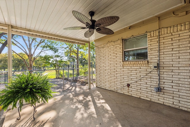 view of patio featuring ceiling fan