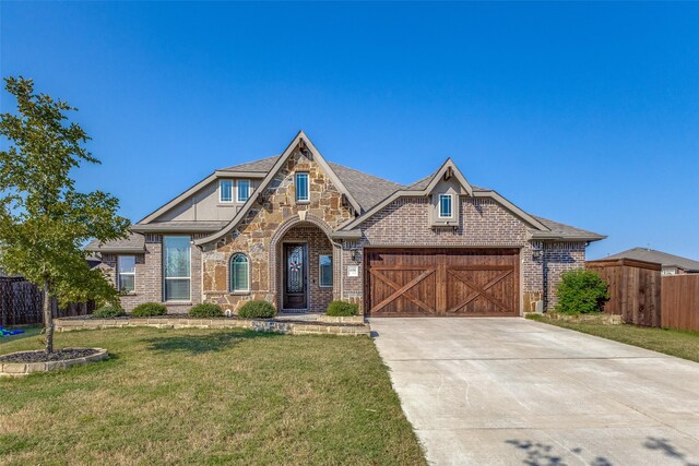 view of front of property with a garage and a front yard