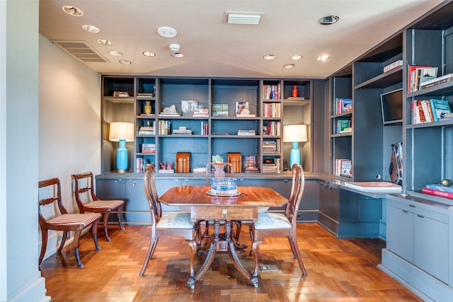 office space featuring light parquet flooring