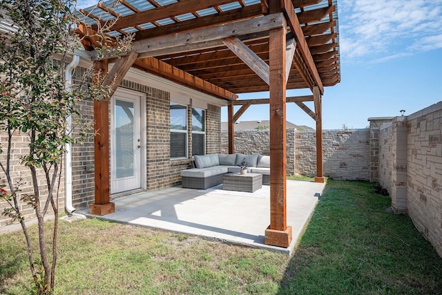 view of patio / terrace featuring a pergola and an outdoor living space