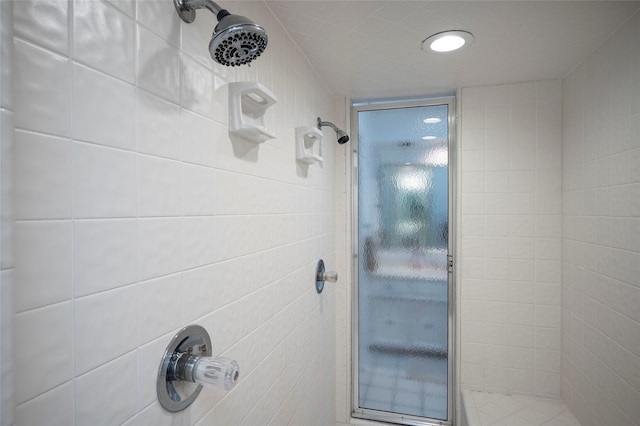 bathroom featuring a shower with shower door