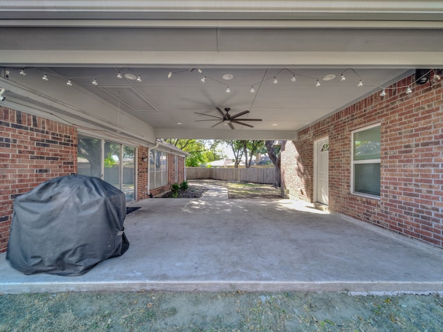 view of patio / terrace with grilling area and ceiling fan