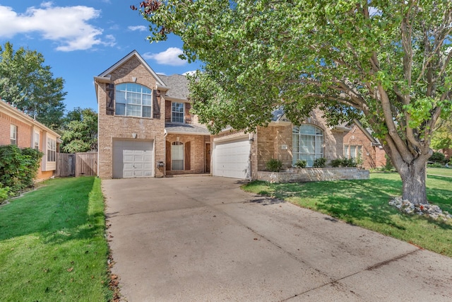 view of front of house featuring a garage and a front lawn