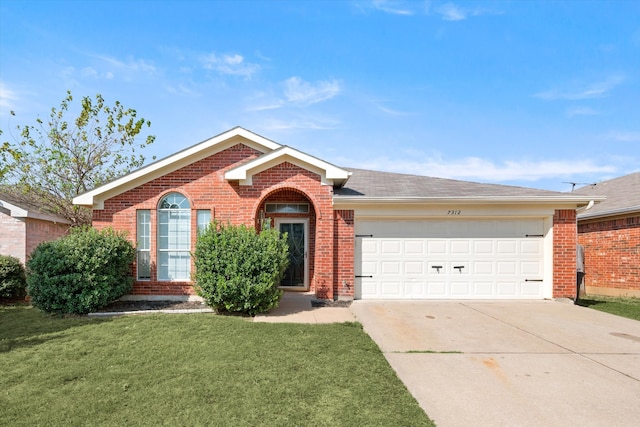 single story home with a garage and a front yard