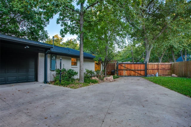 view of patio featuring a garage