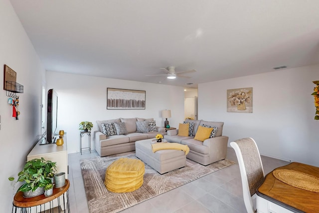 living room with ceiling fan