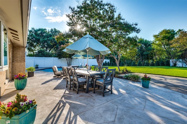 view of patio / terrace featuring a fenced backyard and outdoor dining space