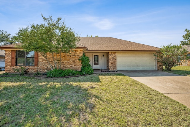 single story home with a front lawn and a garage